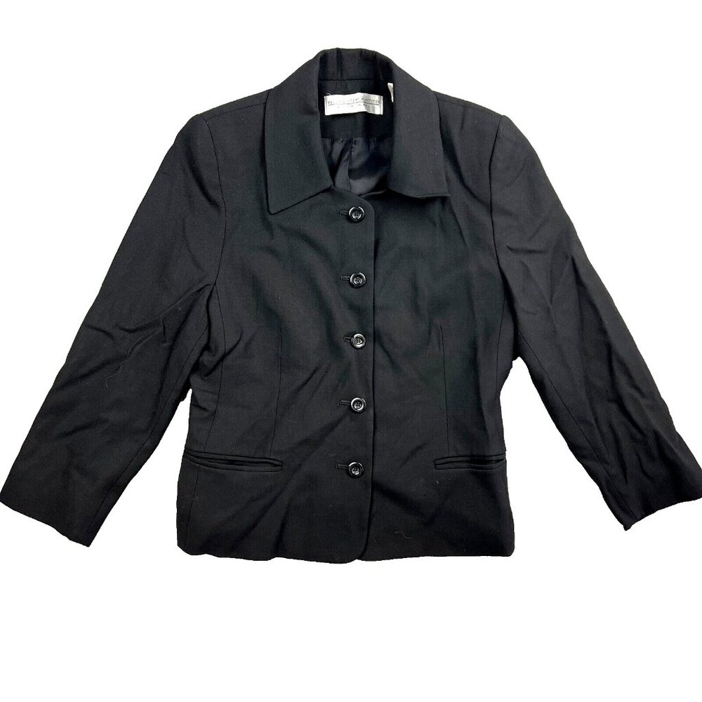 Valerie Stevens Petites Pure Wool Womens Suit Jacket Blazer Black Button Size 4P